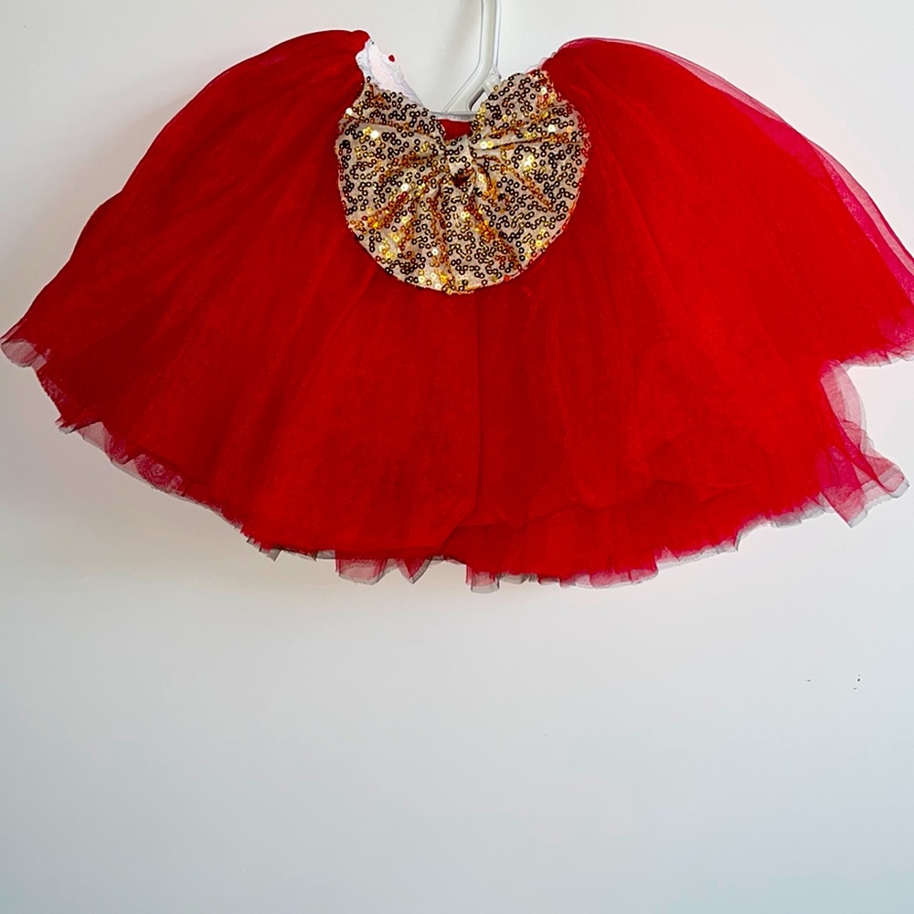 Red tutu with gold sequin bow